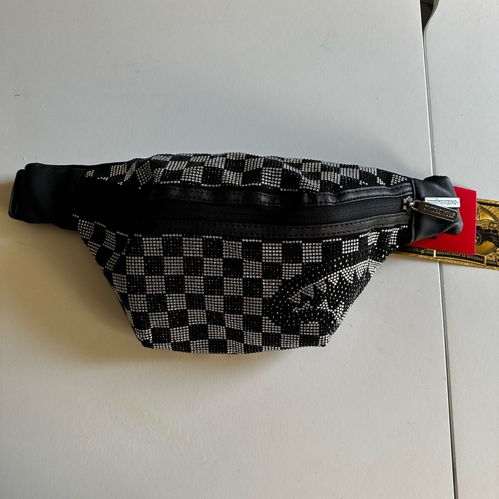 sprayground trinity checkered rhinestone crossbody